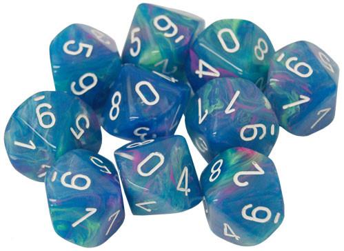 Dice Menagerie 10: Poly D10 Festive Waterlily/White (10)