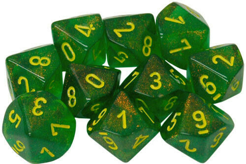 Dice Menagerie10: Poly Borealis D10 Maple Green/Yellow (10)